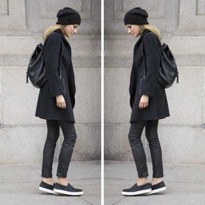 New Eileen Fisher organic cotton wax coated leather liquid look skinny jeans